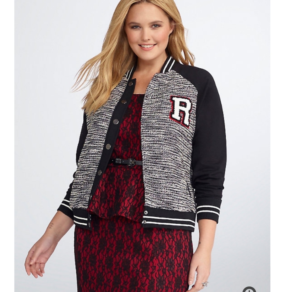 REBEL WILSON FOR TORRID LETTERMAN BOMBER JACKET